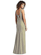 Rear View Thumbnail - Mocha Gold Shimmer V-Neck Trumpet Dress with Back Tie