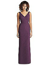 Front View Thumbnail - Aubergine Silver Shimmer V-Neck Trumpet Dress with Back Tie