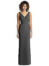 Front View Thumbnail - Black Silver Shimmer V-Neck Trumpet Dress with Back Tie