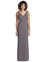 Front View Thumbnail - Stormy Silver Shimmer V-Neck Trumpet Dress with Back Tie
