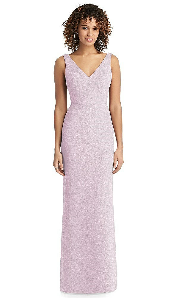 Front View - Suede Rose Silver Shimmer V-Neck Trumpet Dress with Back Tie