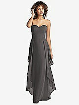 Front View Thumbnail - Caviar Gray Strapless Chiffon Dress with Skirt Overlay