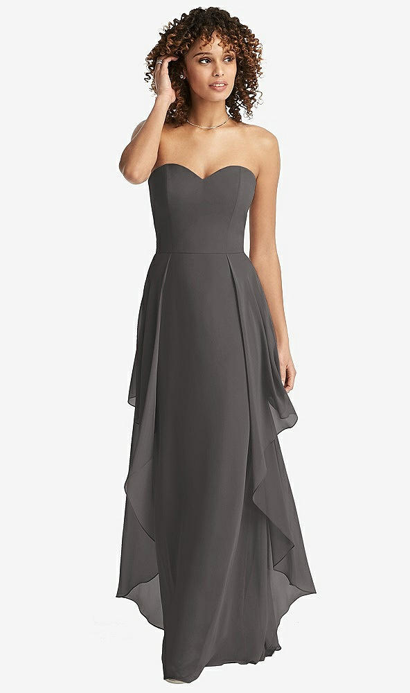 Front View - Caviar Gray Strapless Chiffon Dress with Skirt Overlay
