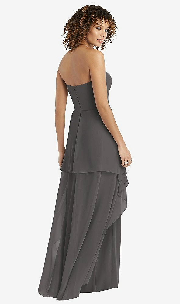 Back View - Caviar Gray Strapless Chiffon Dress with Skirt Overlay