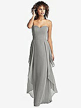 Front View Thumbnail - Chelsea Gray Strapless Chiffon Dress with Skirt Overlay
