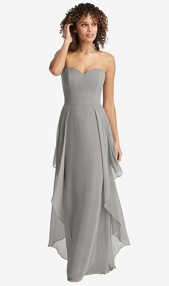 Front View - Chelsea Gray Strapless Chiffon Dress with Skirt Overlay