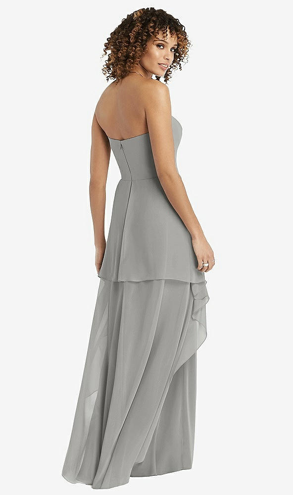 Back View - Chelsea Gray Strapless Chiffon Dress with Skirt Overlay