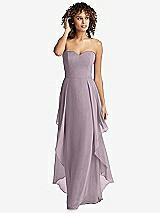 Front View Thumbnail - Lilac Dusk Strapless Chiffon Dress with Skirt Overlay