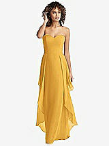 Front View Thumbnail - NYC Yellow Strapless Chiffon Dress with Skirt Overlay