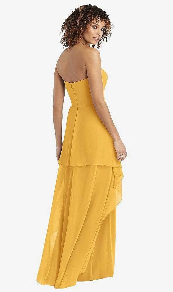 Back View - NYC Yellow Strapless Chiffon Dress with Skirt Overlay