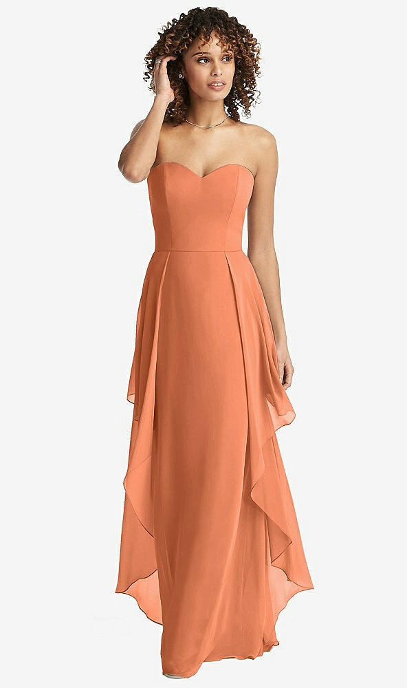 Front View - Sweet Melon Strapless Chiffon Dress with Skirt Overlay