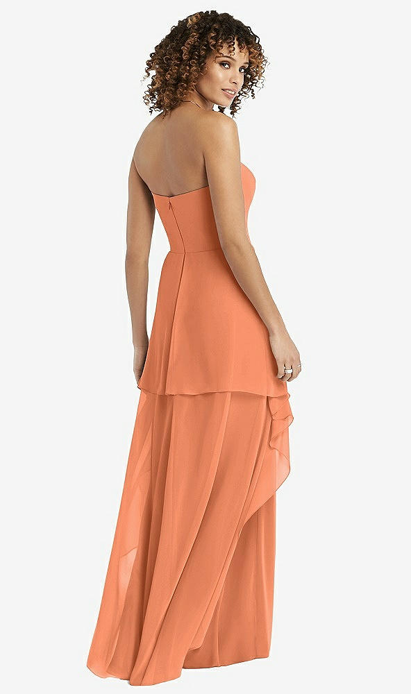 Back View - Sweet Melon Strapless Chiffon Dress with Skirt Overlay