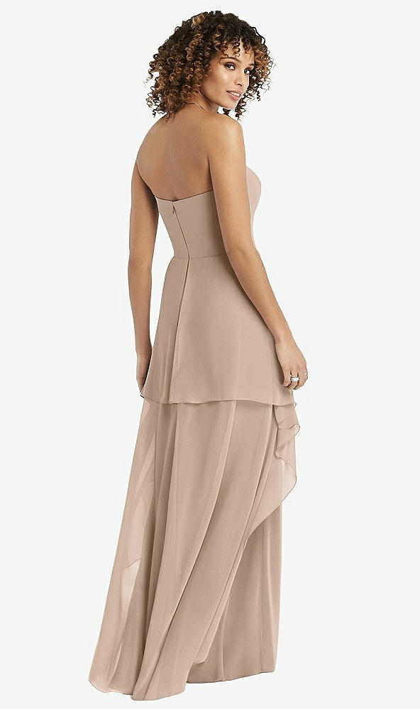 Back View - Topaz Strapless Chiffon Dress with Skirt Overlay
