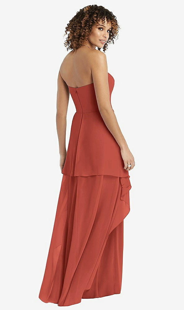 Back View - Amber Sunset Strapless Chiffon Dress with Skirt Overlay