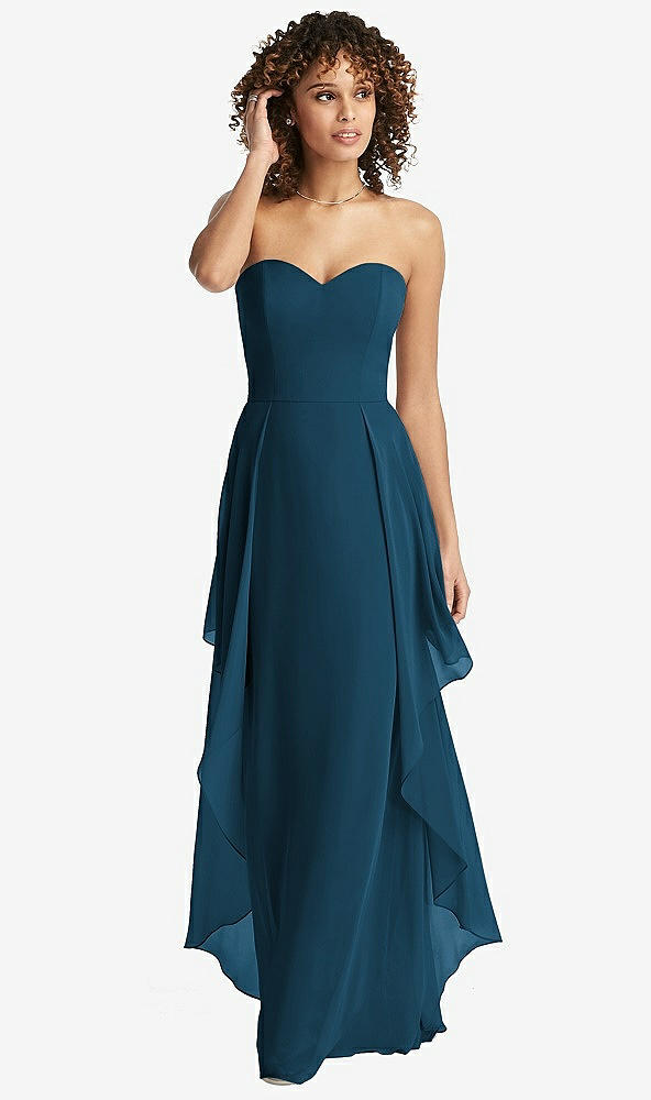 Front View - Atlantic Blue Strapless Chiffon Dress with Skirt Overlay