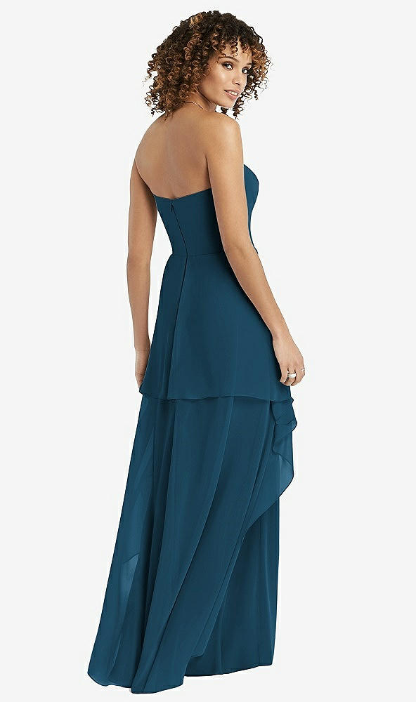 Back View - Atlantic Blue Strapless Chiffon Dress with Skirt Overlay