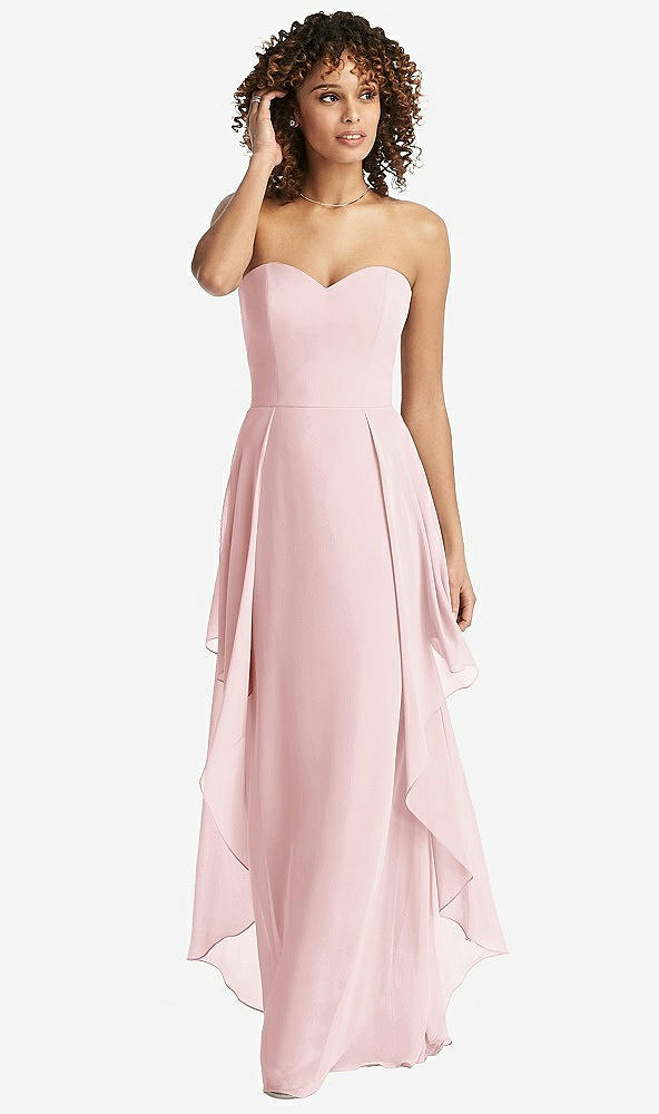 Front View - Ballet Pink Strapless Chiffon Dress with Skirt Overlay