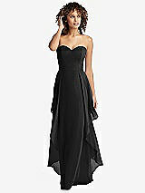 Front View Thumbnail - Black Strapless Chiffon Dress with Skirt Overlay