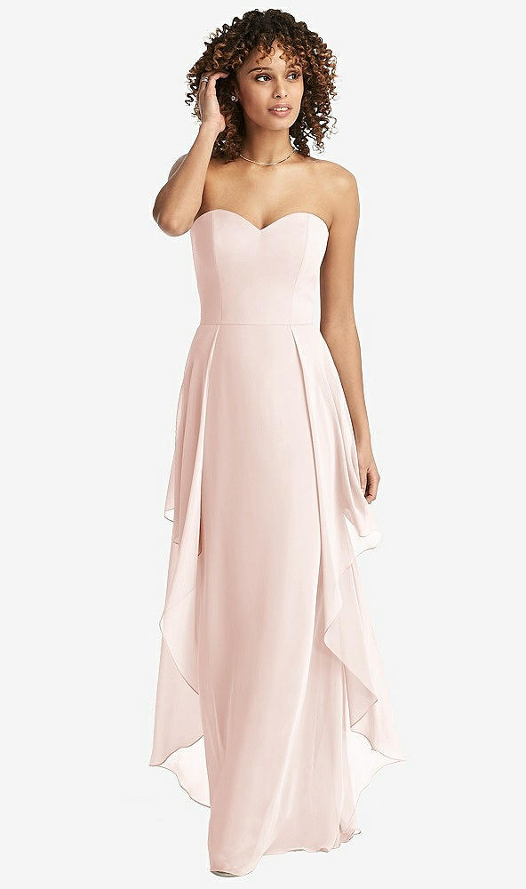 Front View - Blush Strapless Chiffon Dress with Skirt Overlay