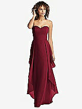 Front View Thumbnail - Burgundy Strapless Chiffon Dress with Skirt Overlay