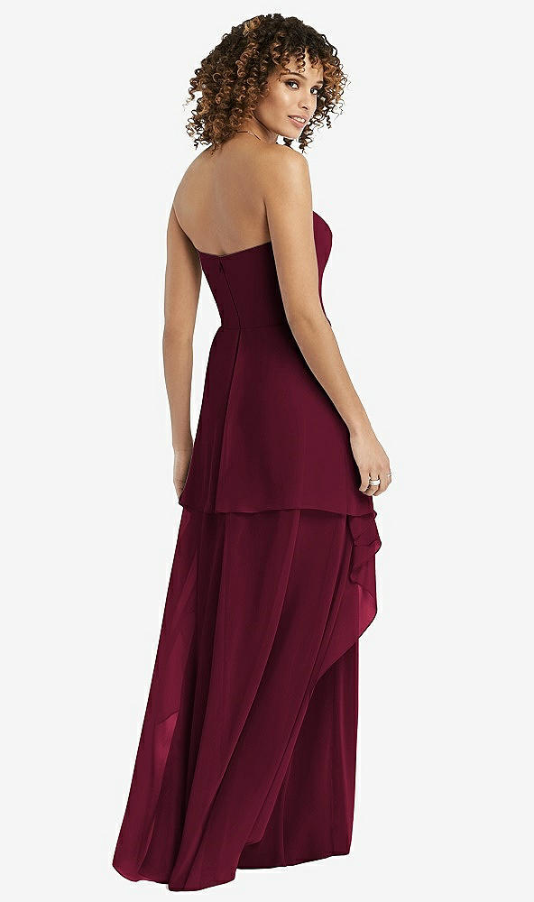 Back View - Cabernet Strapless Chiffon Dress with Skirt Overlay