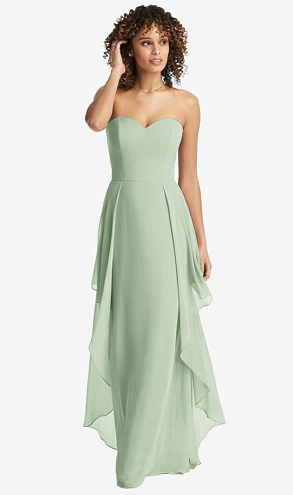 Front View - Celadon Strapless Chiffon Dress with Skirt Overlay