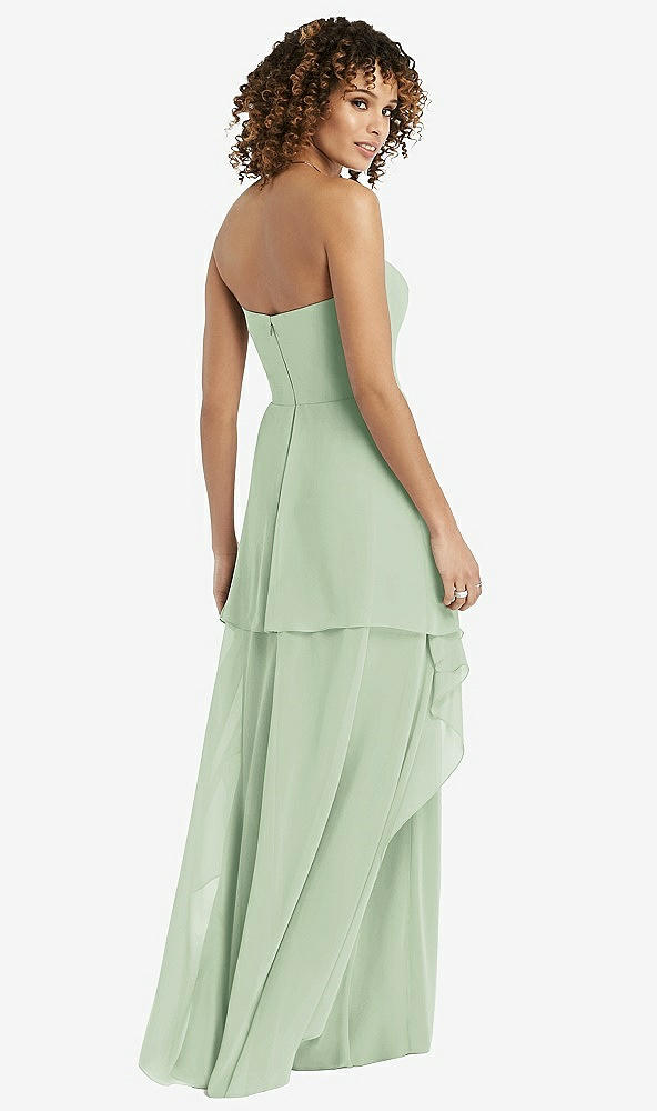 Back View - Celadon Strapless Chiffon Dress with Skirt Overlay
