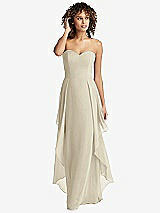 Front View Thumbnail - Champagne Strapless Chiffon Dress with Skirt Overlay