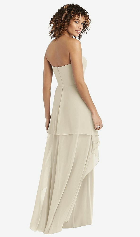Back View - Champagne Strapless Chiffon Dress with Skirt Overlay
