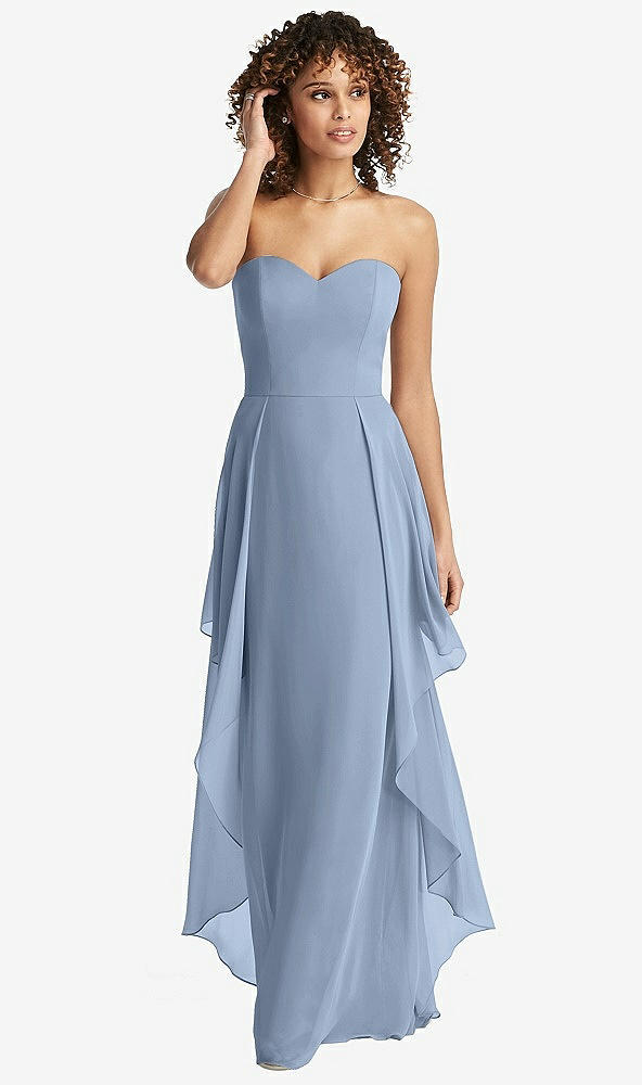 Front View - Cloudy Strapless Chiffon Dress with Skirt Overlay