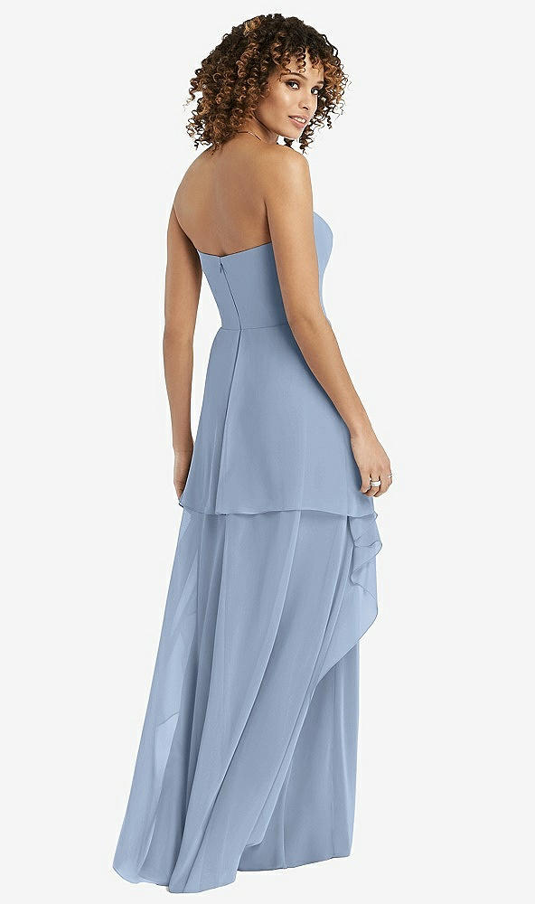Back View - Cloudy Strapless Chiffon Dress with Skirt Overlay
