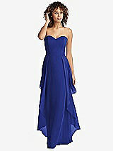 Front View Thumbnail - Cobalt Blue Strapless Chiffon Dress with Skirt Overlay