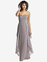 Front View Thumbnail - Cashmere Gray Strapless Chiffon Dress with Skirt Overlay