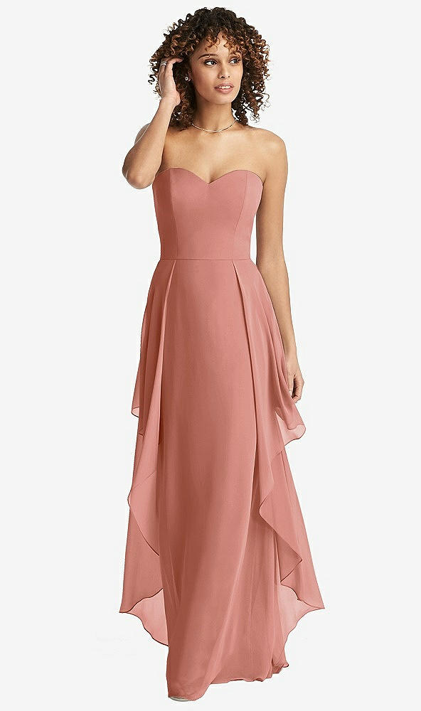 Front View - Desert Rose Strapless Chiffon Dress with Skirt Overlay