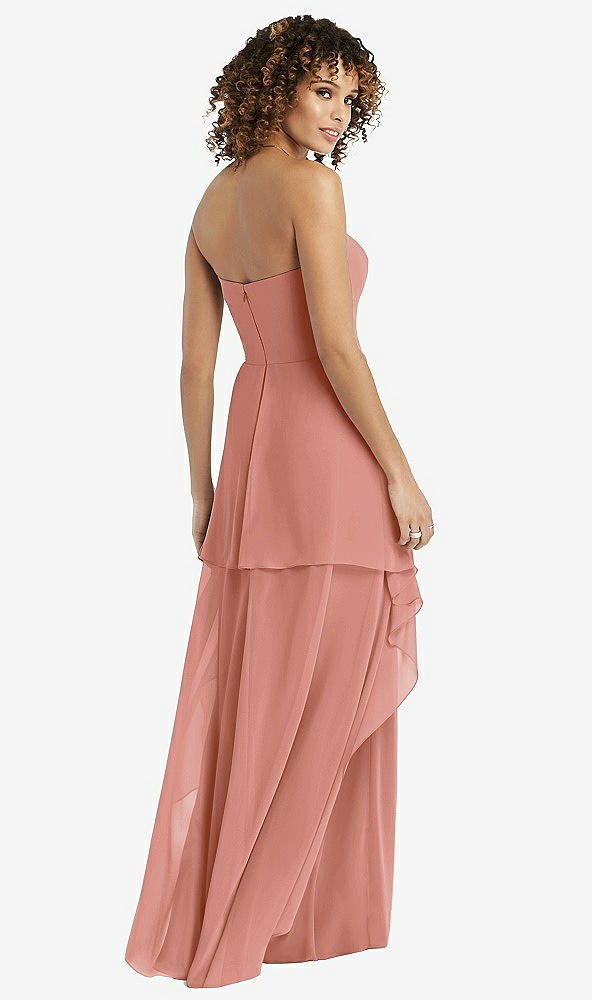 Back View - Desert Rose Strapless Chiffon Dress with Skirt Overlay