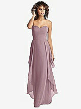 Front View Thumbnail - Dusty Rose Strapless Chiffon Dress with Skirt Overlay