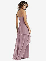 Rear View Thumbnail - Dusty Rose Strapless Chiffon Dress with Skirt Overlay