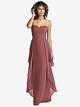 Front View Thumbnail - English Rose Strapless Chiffon Dress with Skirt Overlay