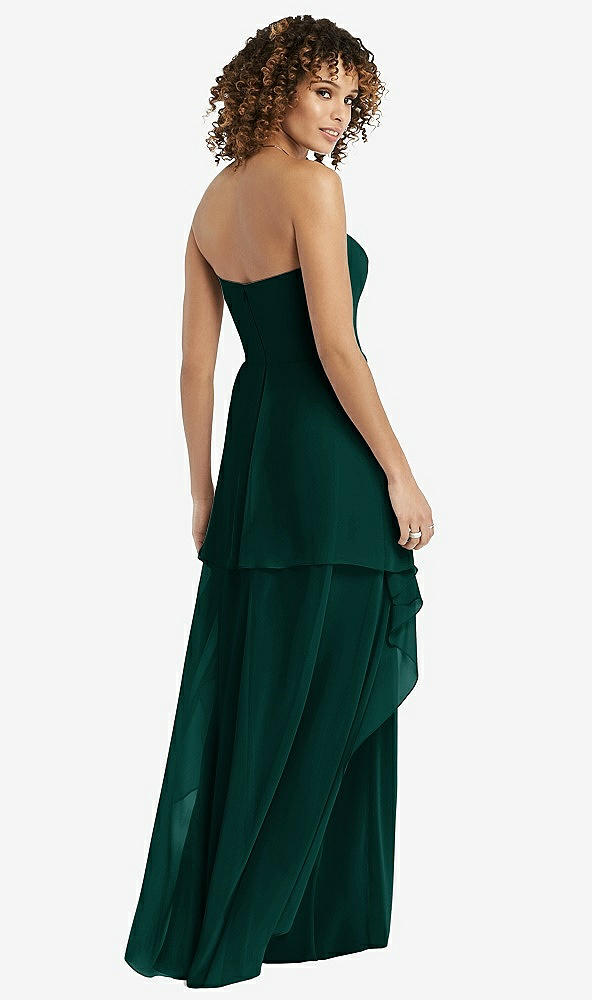 Back View - Evergreen Strapless Chiffon Dress with Skirt Overlay