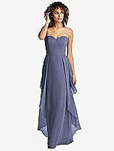 Front View Thumbnail - French Blue Strapless Chiffon Dress with Skirt Overlay