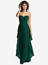 Front View Thumbnail - Hunter Green Strapless Chiffon Dress with Skirt Overlay