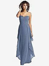 Front View Thumbnail - Larkspur Blue Strapless Chiffon Dress with Skirt Overlay