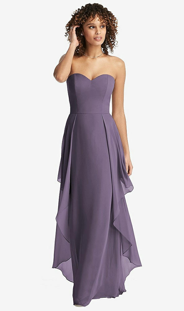 Front View - Lavender Strapless Chiffon Dress with Skirt Overlay