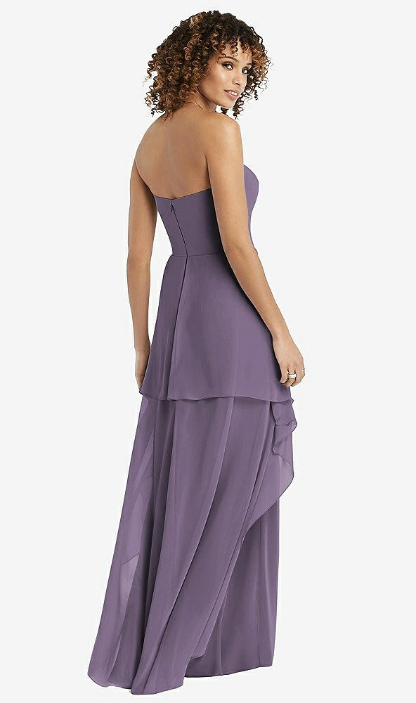 Back View - Lavender Strapless Chiffon Dress with Skirt Overlay