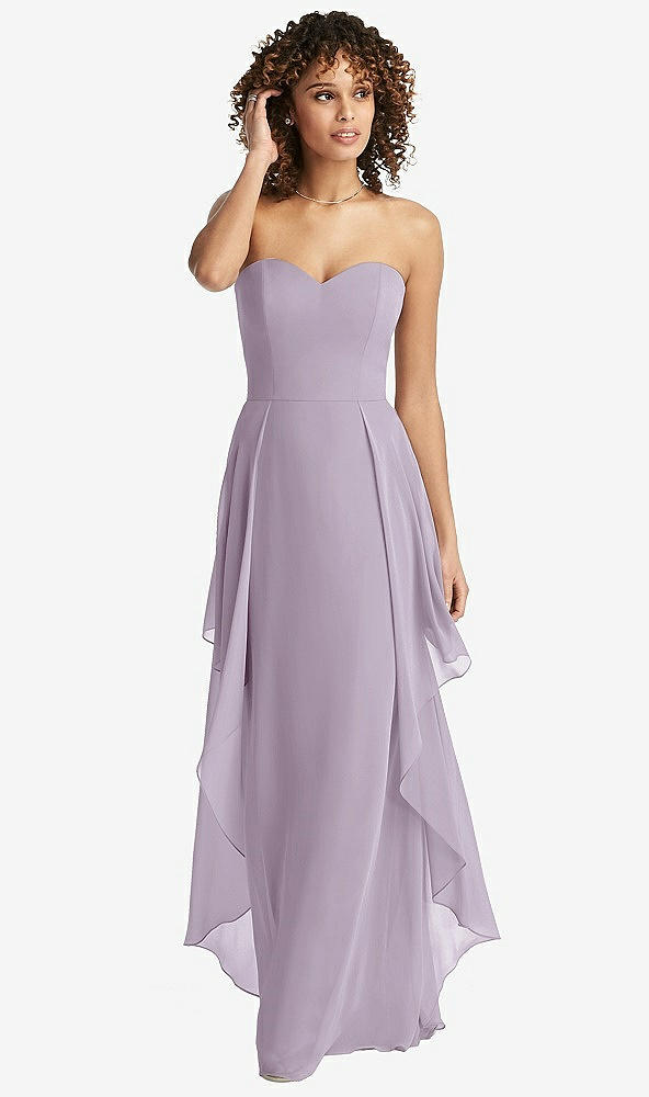 Front View - Lilac Haze Strapless Chiffon Dress with Skirt Overlay