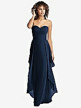 Front View Thumbnail - Midnight Navy Strapless Chiffon Dress with Skirt Overlay