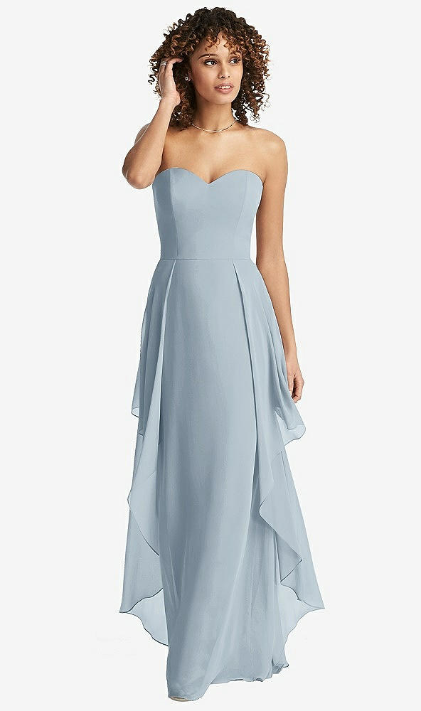 Front View - Mist Strapless Chiffon Dress with Skirt Overlay