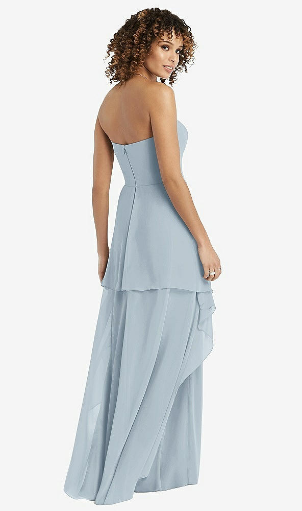 Back View - Mist Strapless Chiffon Dress with Skirt Overlay