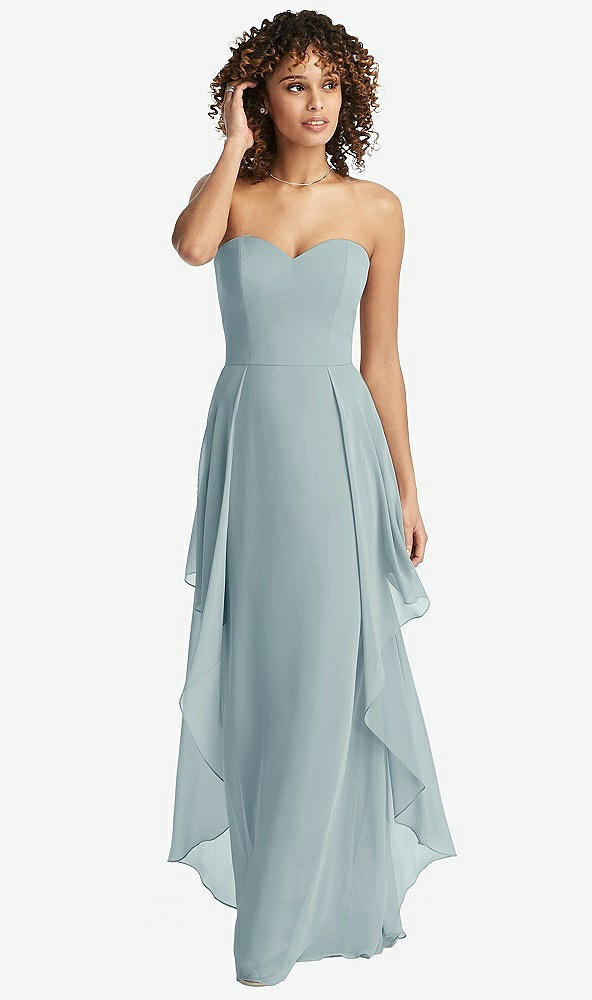Front View - Morning Sky Strapless Chiffon Dress with Skirt Overlay