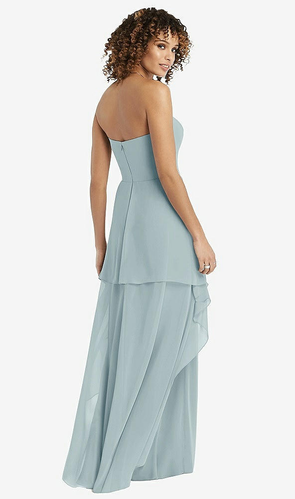 Back View - Morning Sky Strapless Chiffon Dress with Skirt Overlay